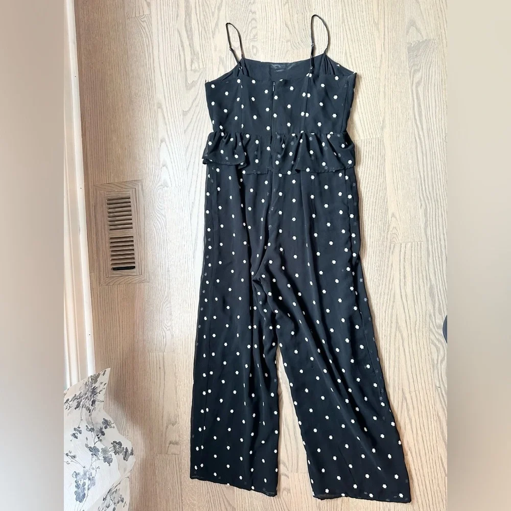Anthropologie Rosie Floral Embroidery Peplum Jumpsuit Wide Leg
